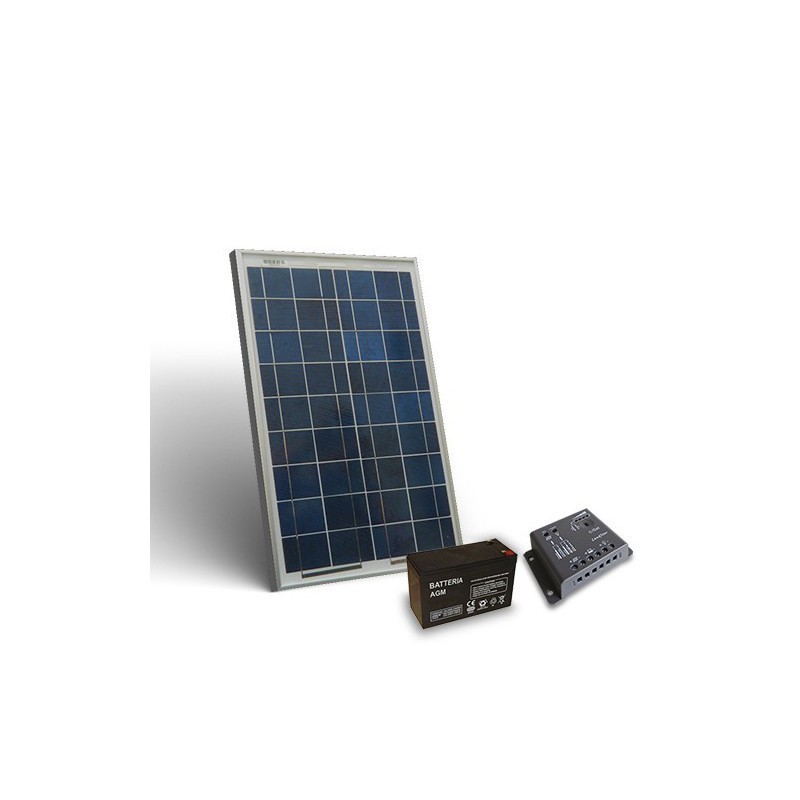 Kit Solare Fotovoltaico autonomo 10W 12V ad isola Pannello + regolatore +  batteria
