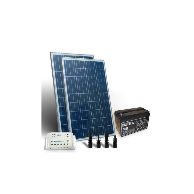 Kit Solare Fotovoltaico autonomo 300W 12V ad isola Pannello + regolatore +  batteria