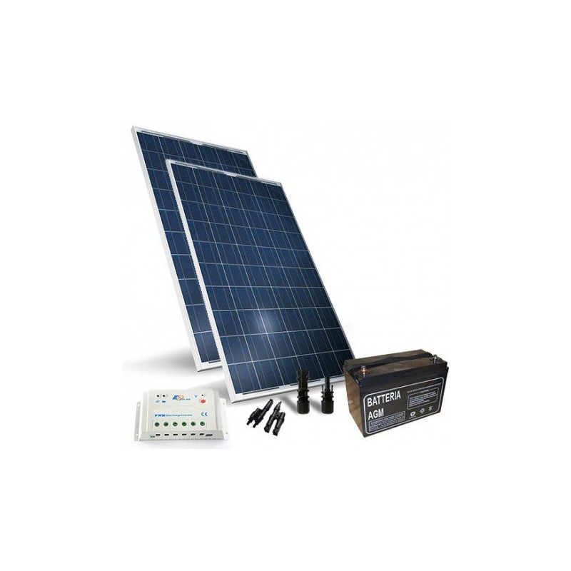 Kit Solare Fotovoltaico autonomo 400W 12V ad isola Pannello + regolatore +  batteria
